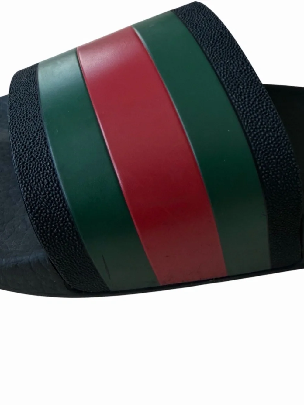 Gucci Web Rubber Slide Sandals Men 9 Black Green Red Stripe Beach Pool READ COND